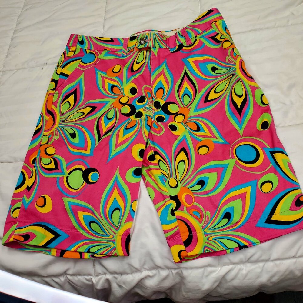 LOUDMOUTH Men's Size 33 W / 11 Inseam Flat Front Golf Shorts Pink Shagadelic